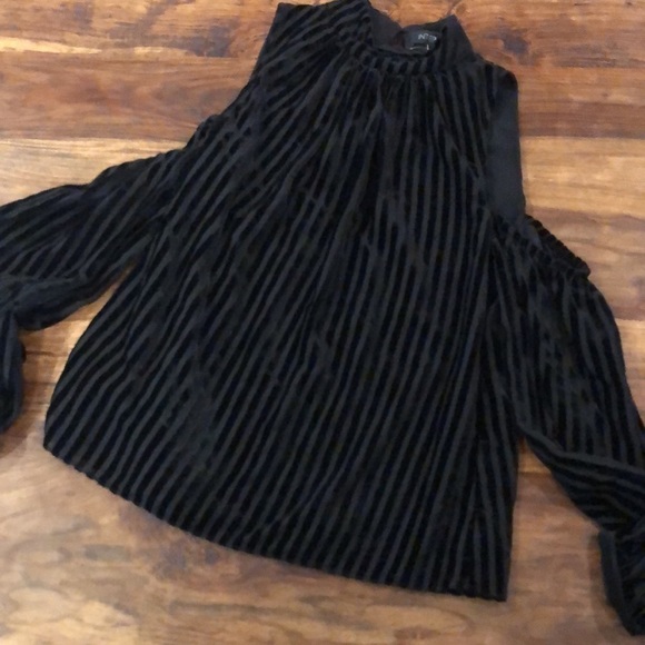 Intermix Renata Cold Shoulder Striped Velvet Top 4 - Picture 6 of 8